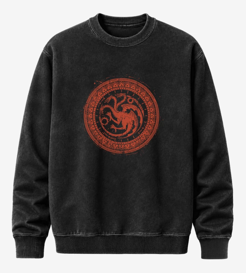 Poleron Polo Acid Wash Negro de targaryen simbolo