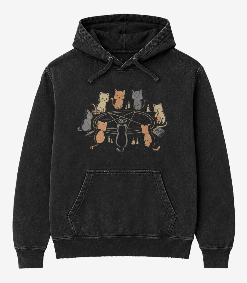 Poleron Canguro Acid Wash Negro de Ritual de gatitos 
