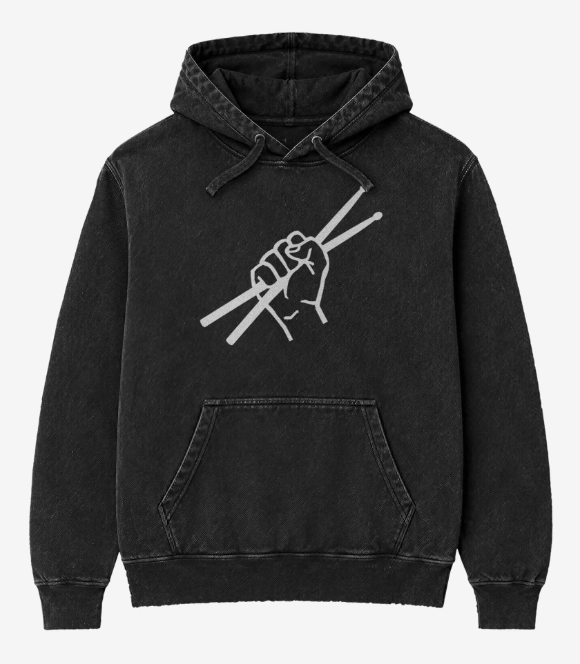 Poleron Canguro Acid Wash Negro de Puñobaquetas 