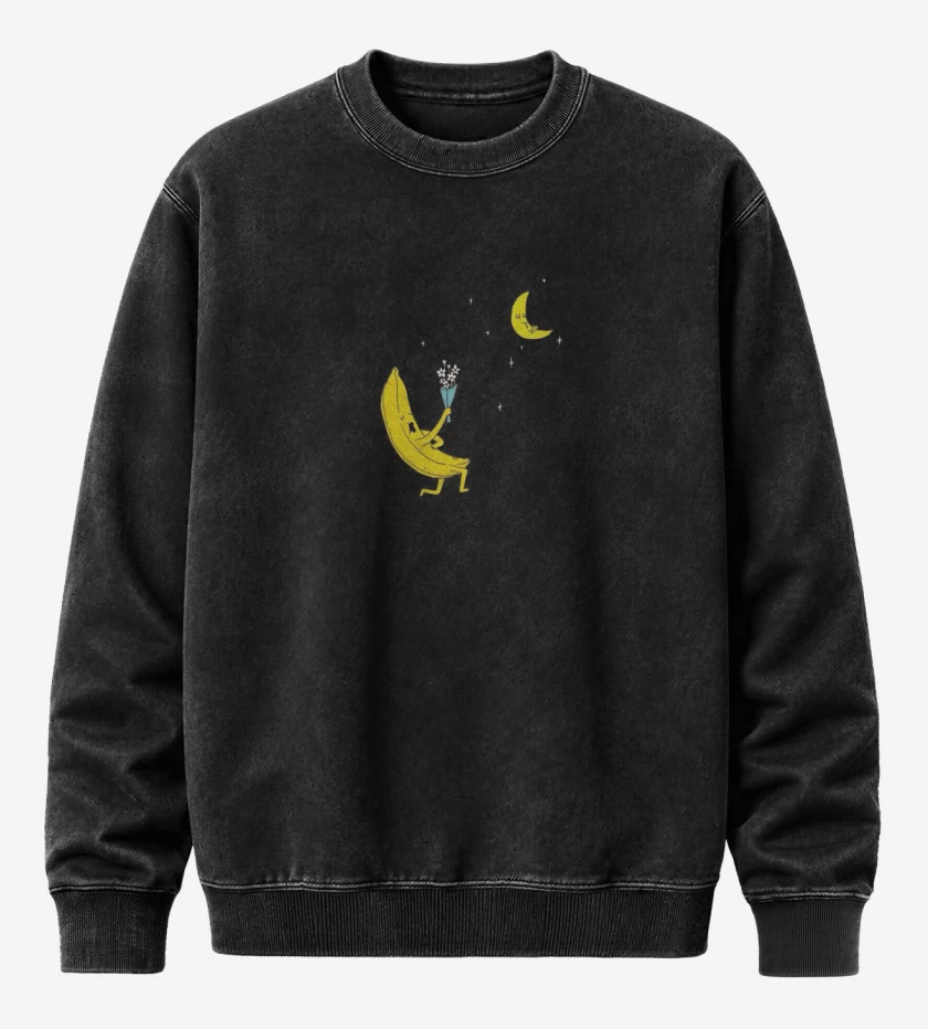 Poleron Polo Acid Wash Negro de Banana enamorada 