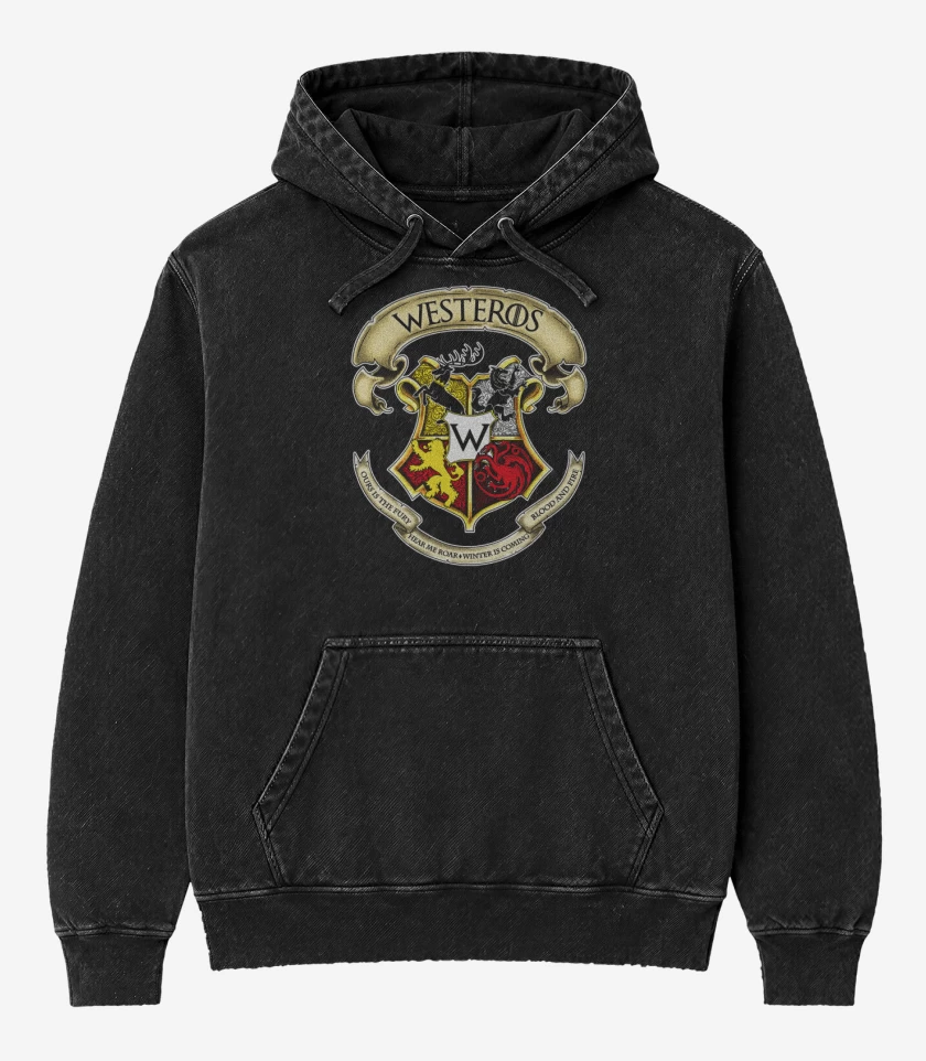Poleron Canguro Acid Wash Negro de Westeros
