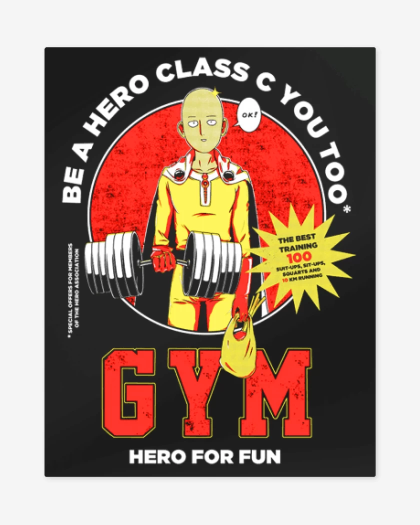 Print metalico Negro de Saitama hero gym