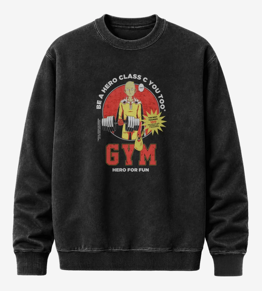 Poleron Polo Acid Wash Negro de Saitama hero gym