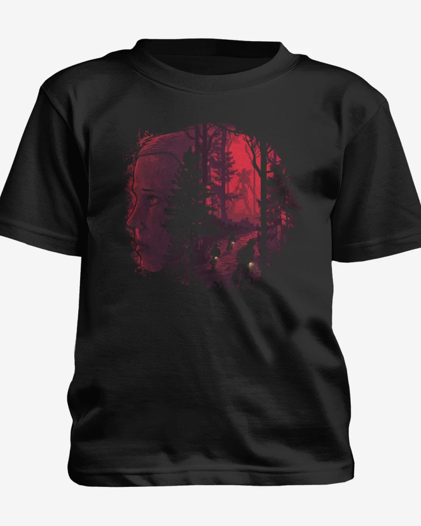 Polera de niño Negro de Stranger things bosque
