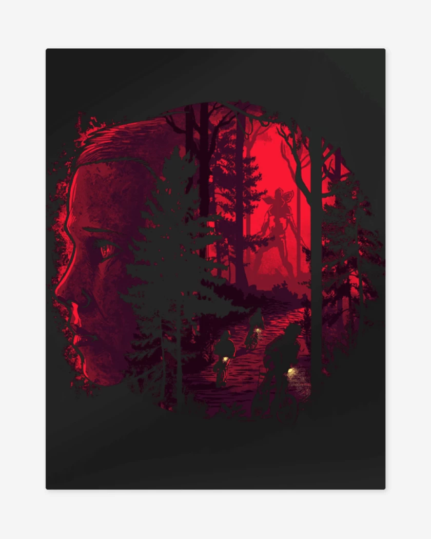 Print metalico Negro de Stranger things bosque