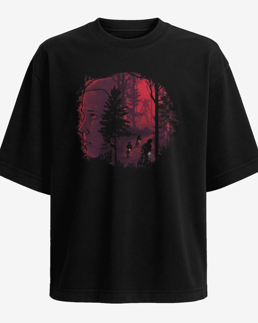 Polera Oversize Negro de Stranger things bosque