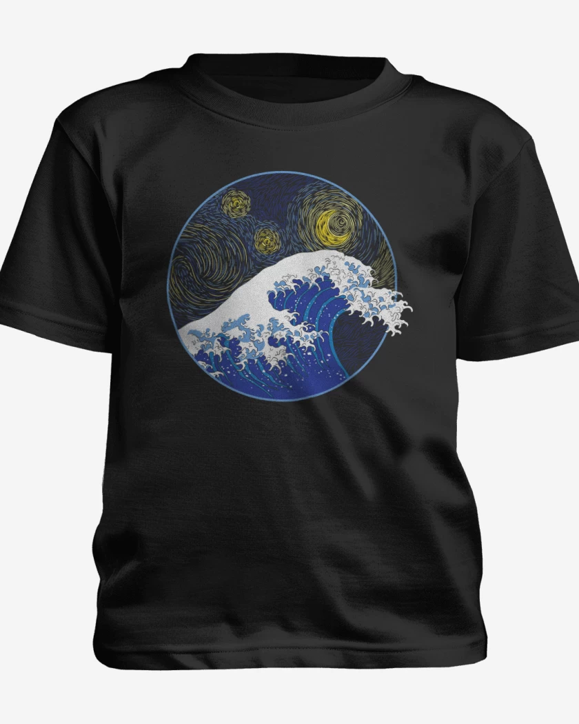 Polera de niño Negro de La gran ola starry night