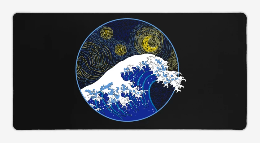 Mouse pad Gamer Negro de La gran ola starry night