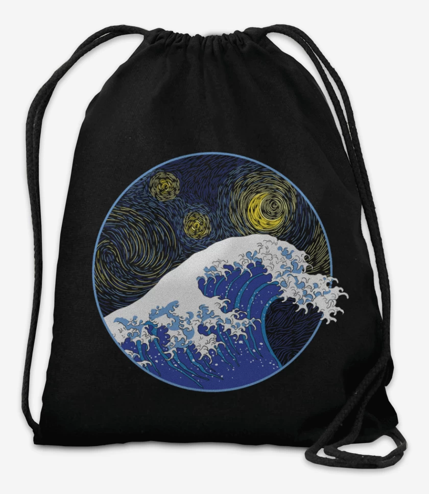 Mochila Negro de La gran ola starry night