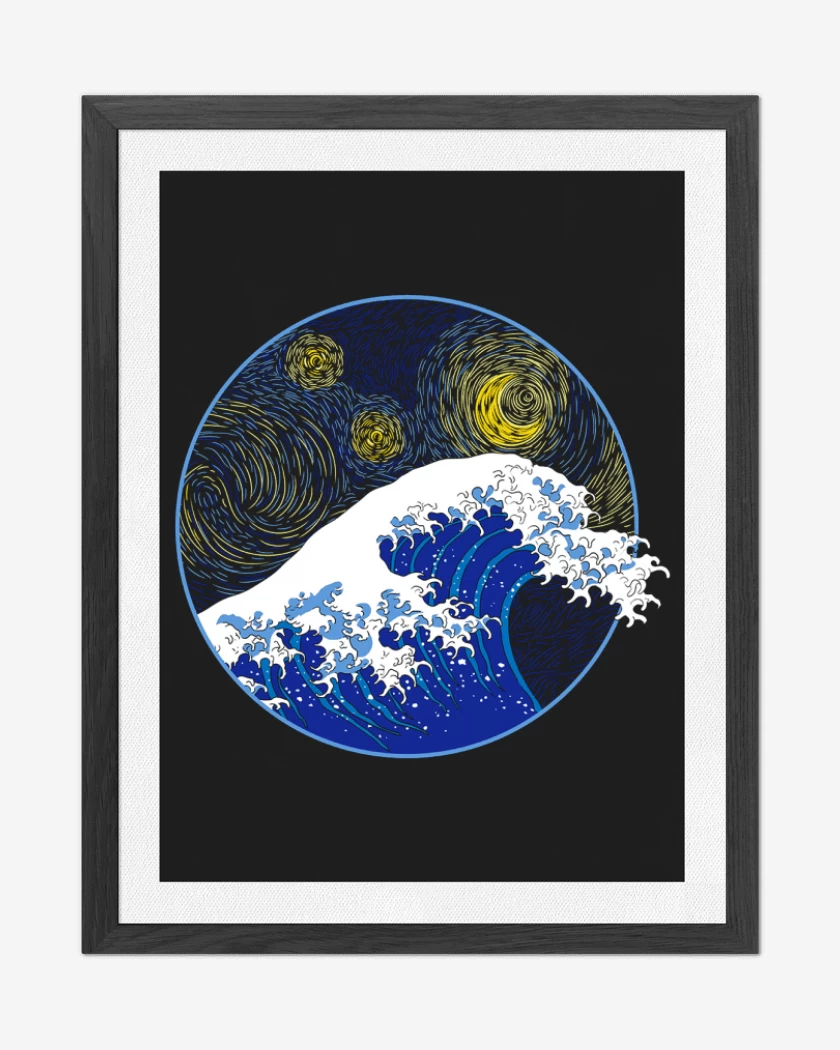 Cuadro decorativo Negro de La gran ola starry night