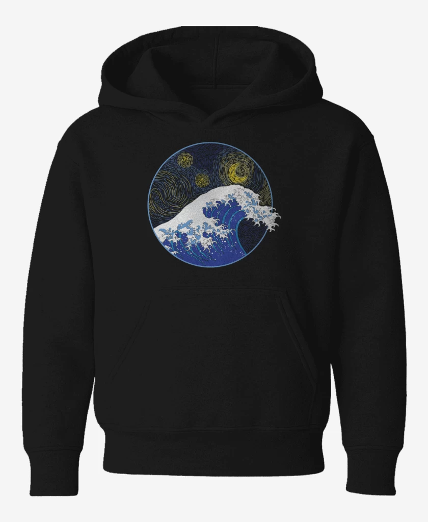 Poleron de niño Negro de La gran ola starry night