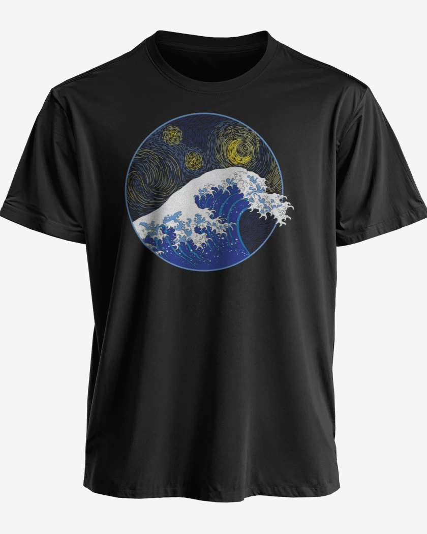 Polera premium Negro de La gran ola starry night