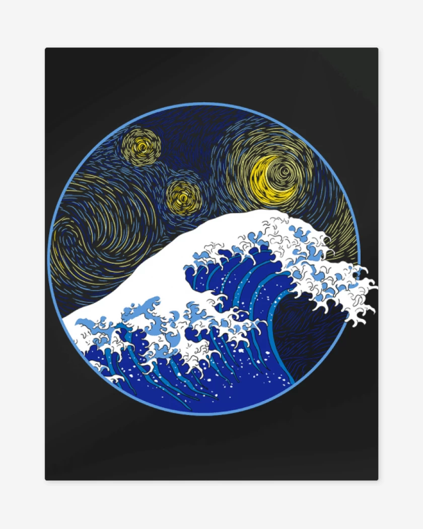 Print metalico Negro de La gran ola starry night