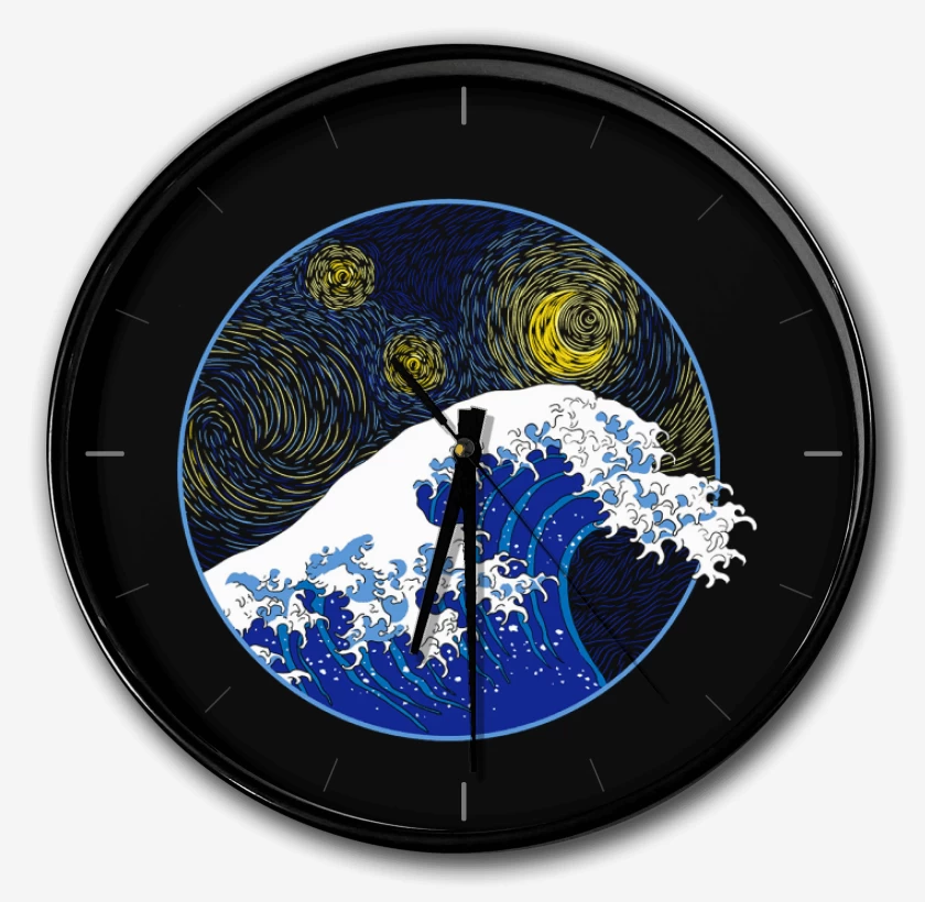 Reloj Negro de La gran ola starry night