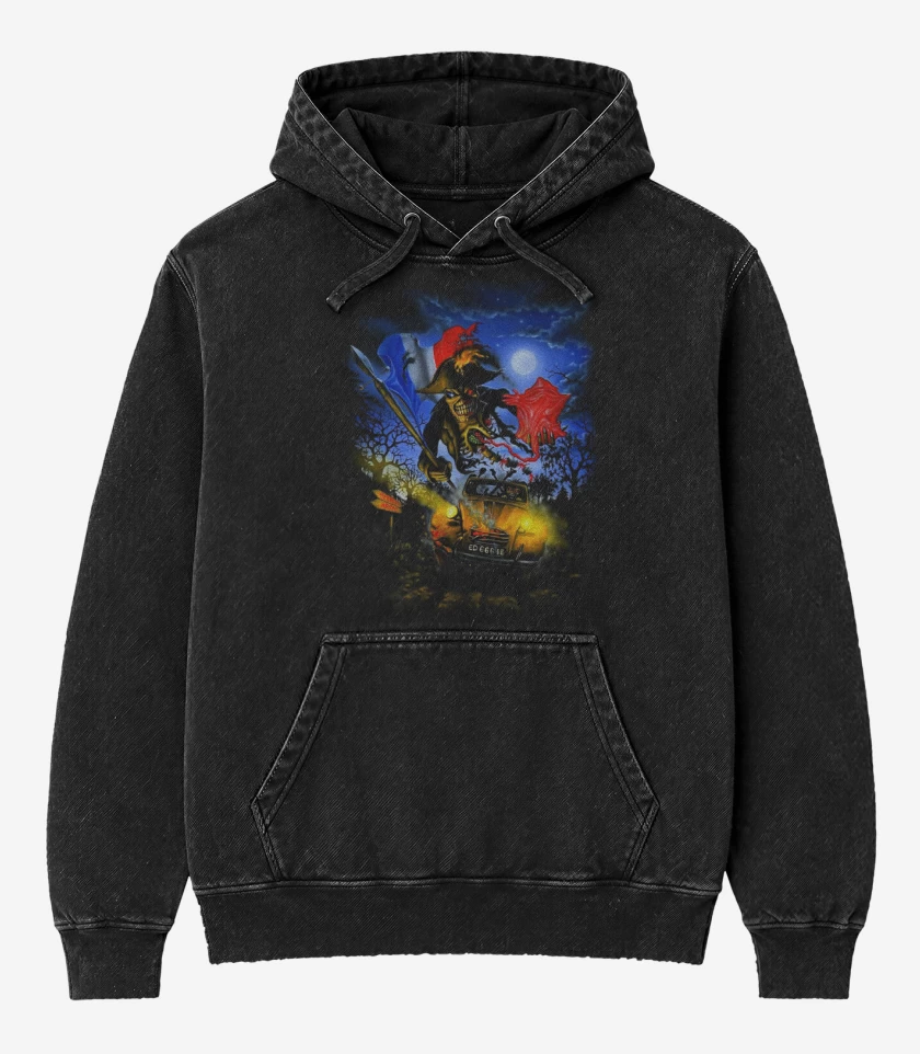 Poleron Canguro Acid Wash Negro de Iron Maiden