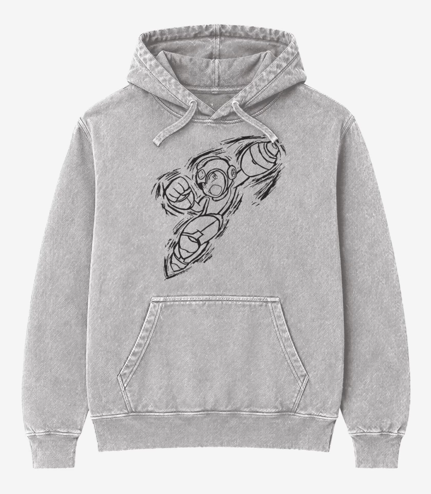 Poleron Canguro Acid Wash Gris Melange de Megaman - Buster