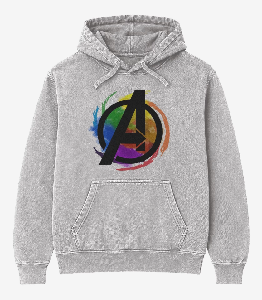 Poleron Canguro Acid Wash Gris Melange de Avengers colors