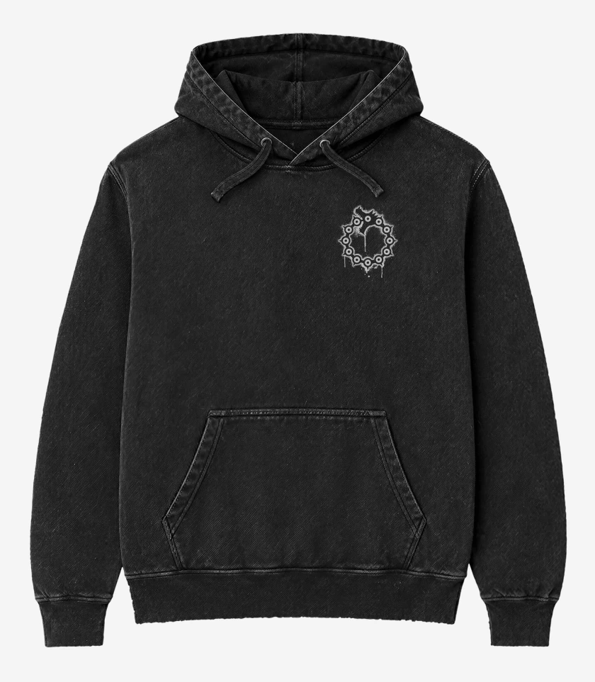 Poleron Canguro Acid Wash Negro de Dragon de la ira