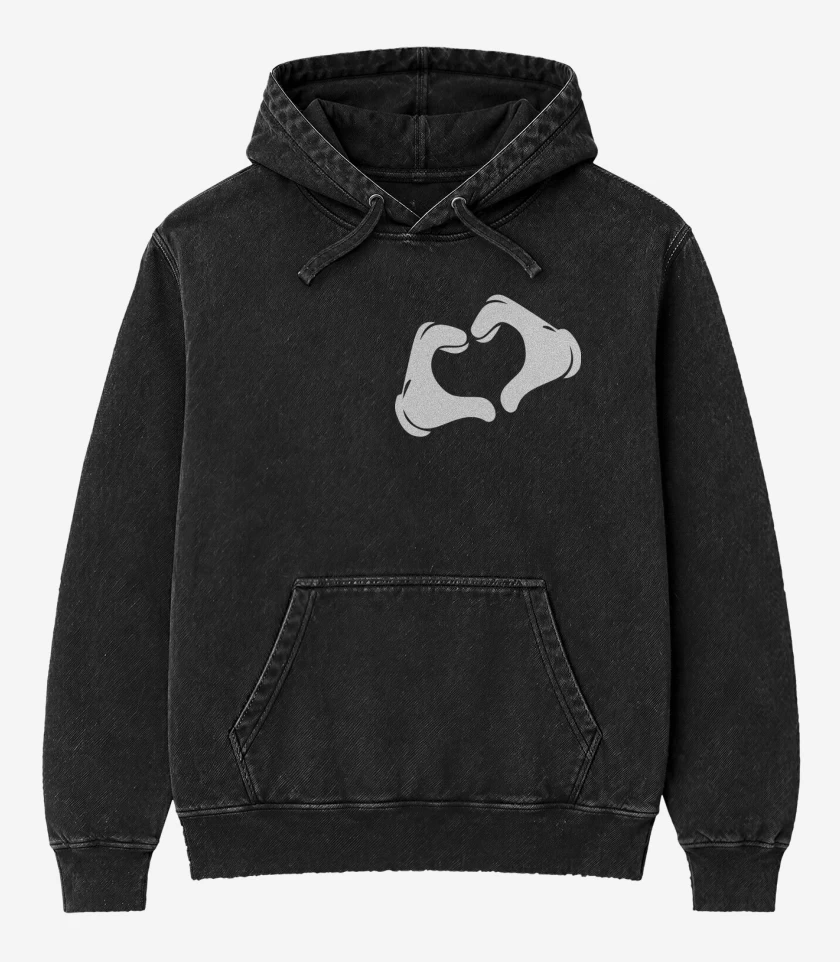 Poleron Canguro Acid Wash Negro de Corazon