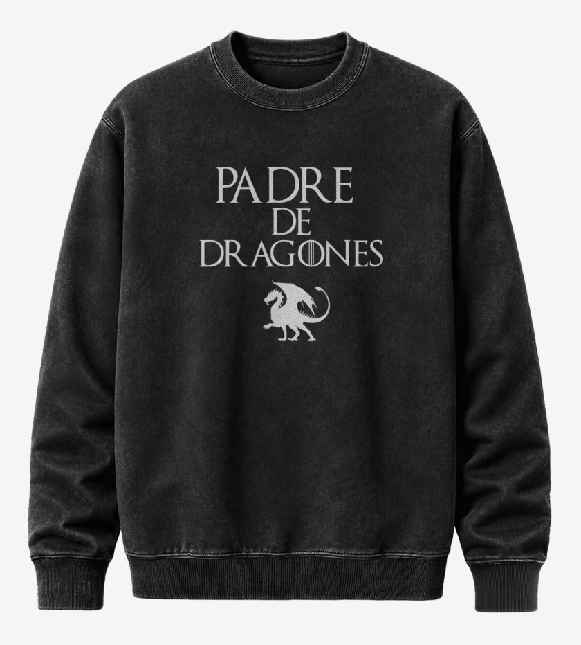 Poleron Polo Acid Wash Negro de Padre de dragones