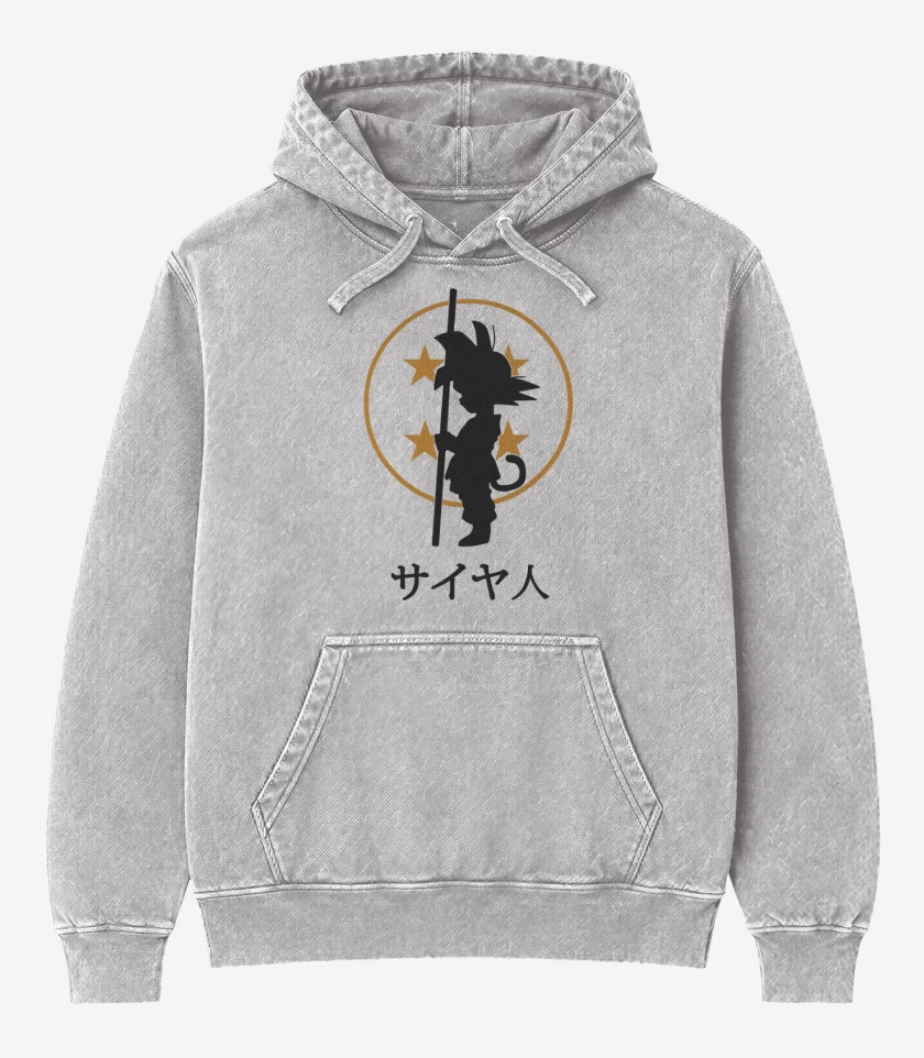 Poleron Canguro Acid Wash Gris Melange de Goku