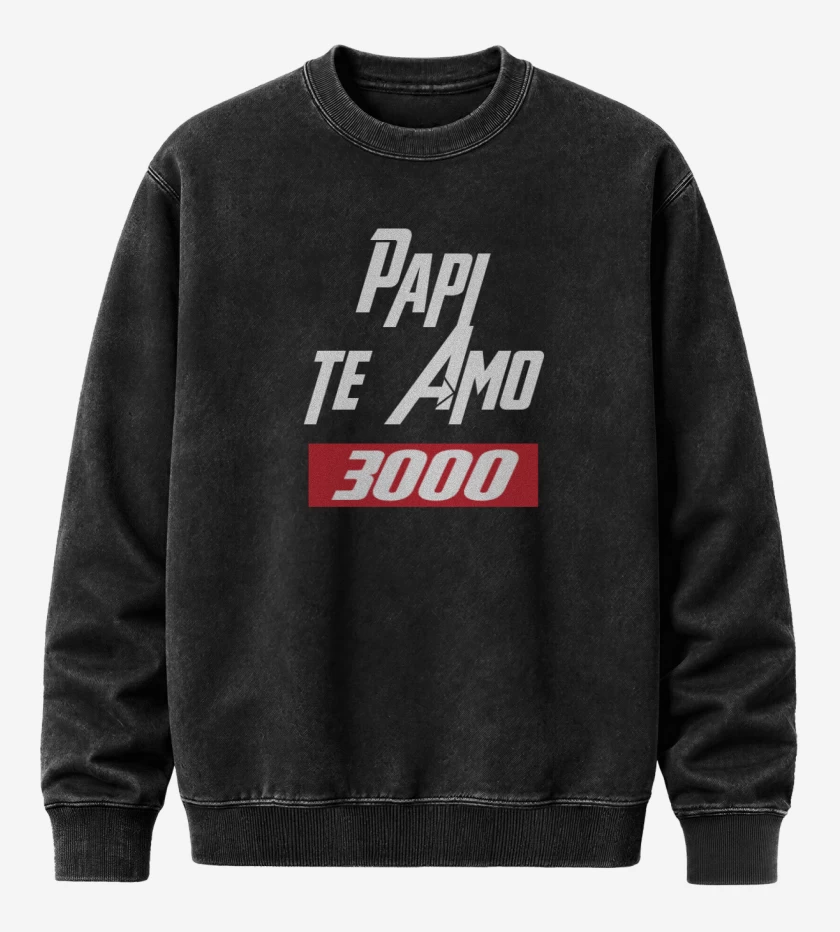Poleron Polo Acid Wash Negro de Papi te amo 3mil