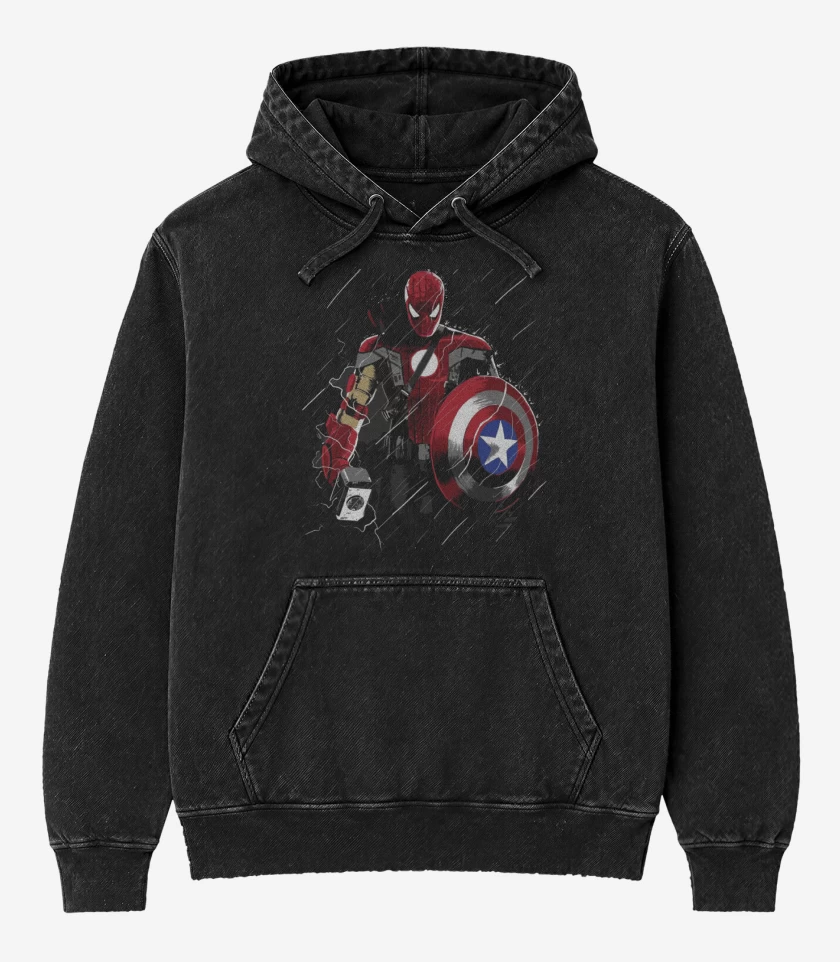 Poleron Canguro Acid Wash Negro de El heroe definitivo
