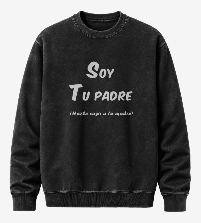 Poleron Polo Acid Wash Negro de Soy tu padre hazle caso