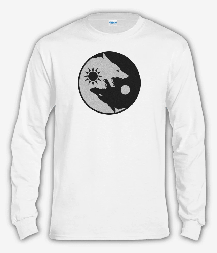Polera manga larga Blanco de Ying yang wolf