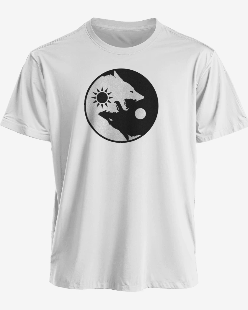 Polera premium Blanco de Ying yang wolf