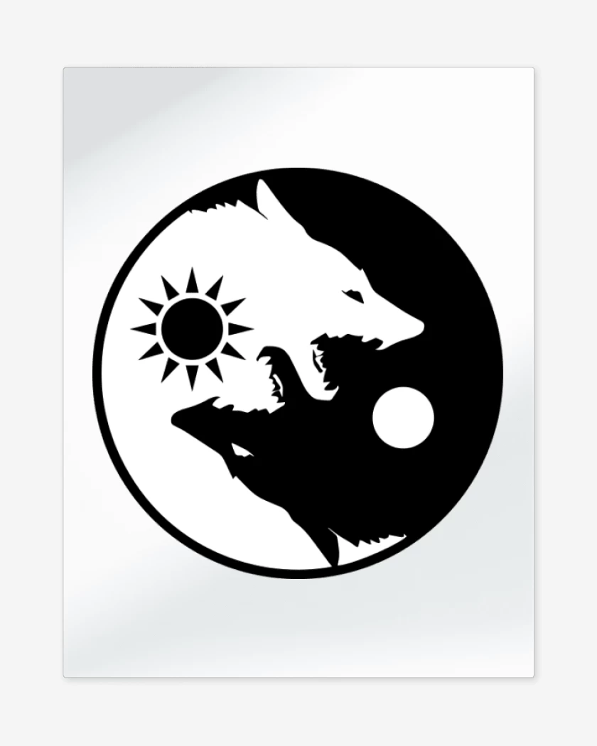 Print metalico Blanco de Ying yang wolf