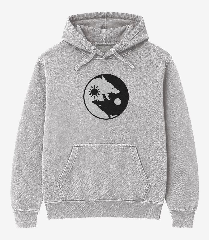 Poleron Canguro Acid Wash Gris Melange de Ying yang wolf