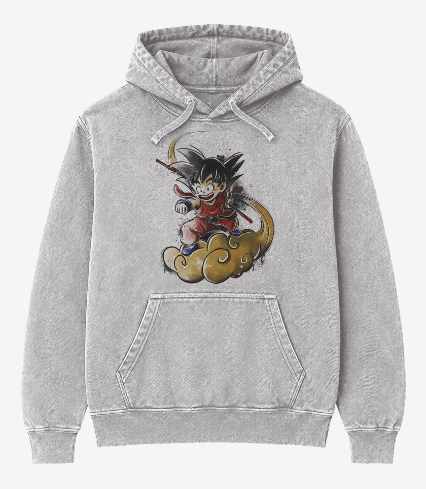 Poleron Canguro Acid Wash Gris Melange de Gokucillo