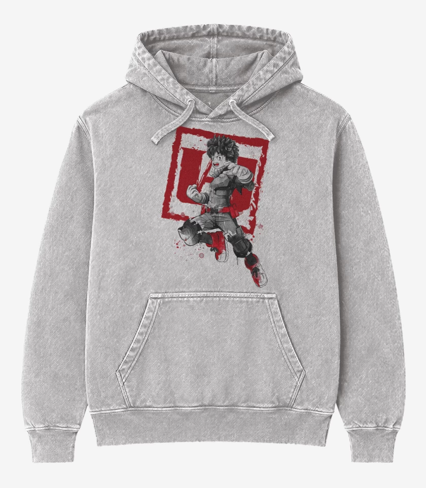Poleron Canguro Acid Wash Gris Melange de Midoriya