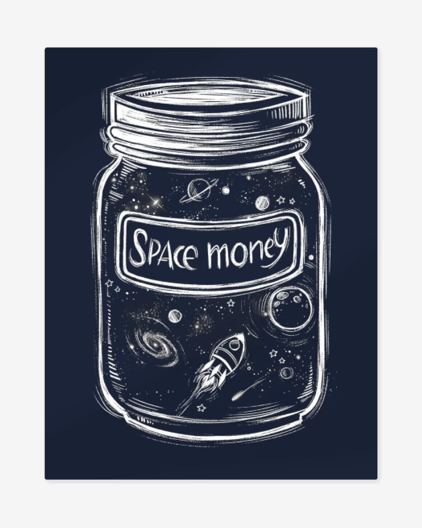 Print metalico Azul Marino de Dinero Espacial