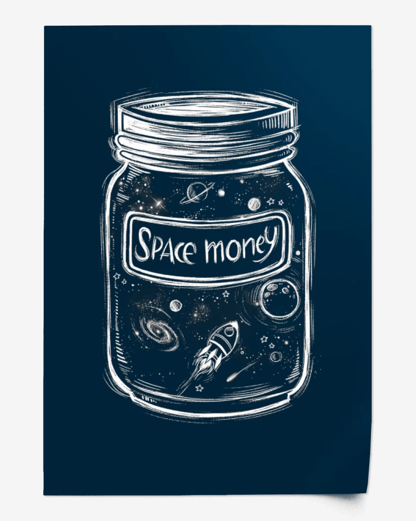 Print Azul Marino de Dinero Espacial