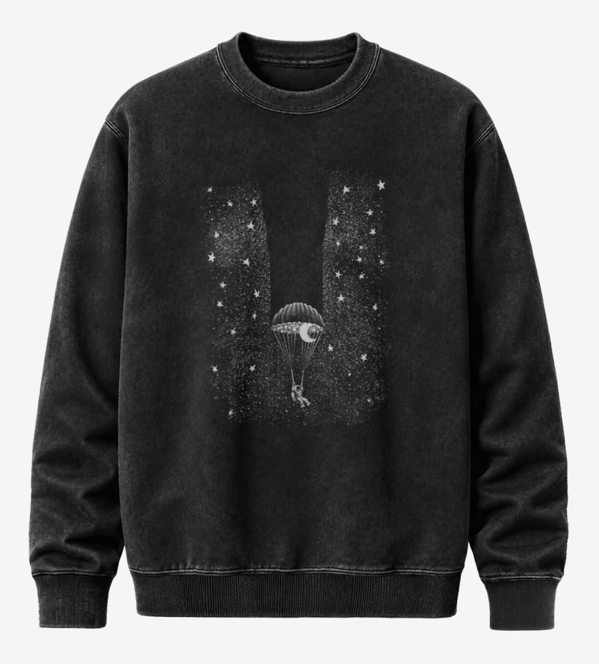 Poleron Polo Acid Wash Negro de Astronauta X