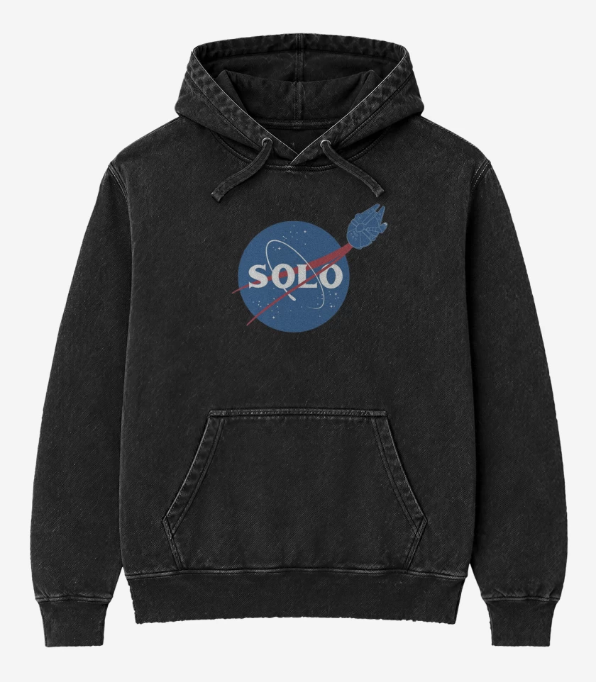 Poleron Canguro Acid Wash Negro de Nasa solo