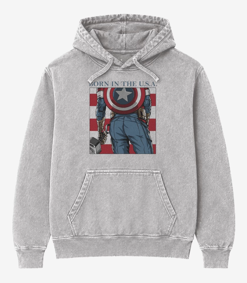 Poleron Canguro Acid Wash Gris Melange de Born in the u.s.a