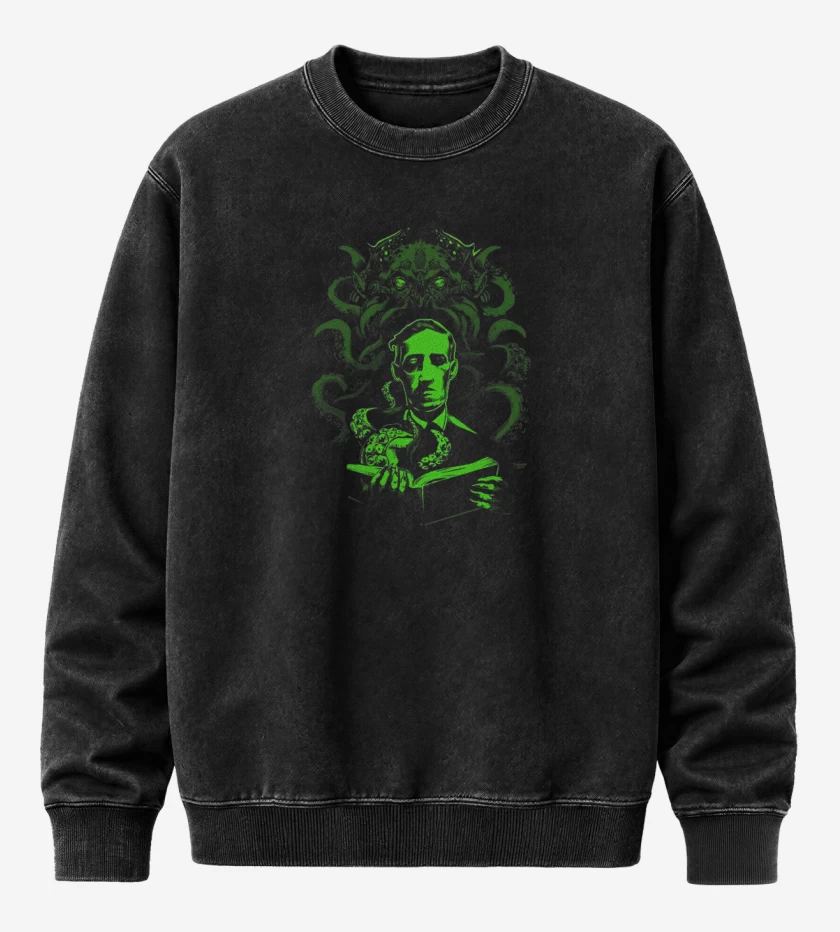 Poleron Polo Acid Wash Negro de Cthulhu Lovecraft