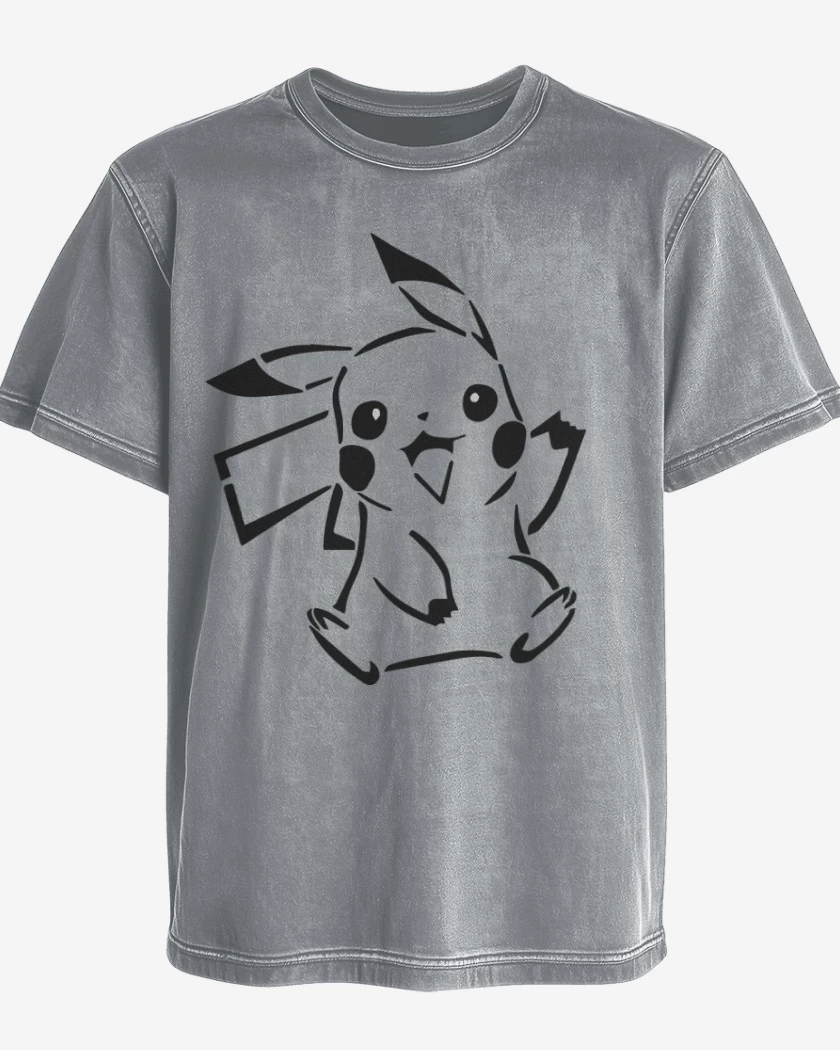 Polera desgastada Gris Melange de Pikachu