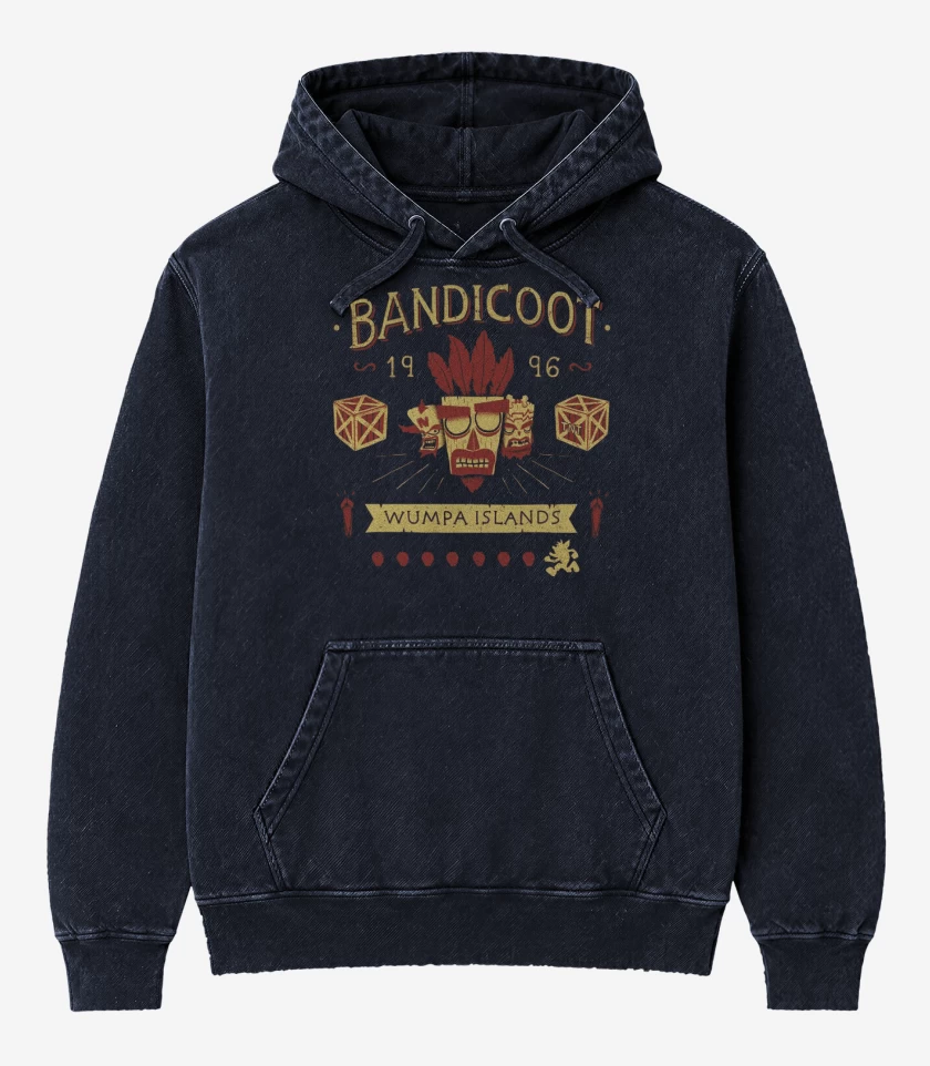 Poleron Canguro Acid Wash Azul Marino de Bandicoot wumpa islands