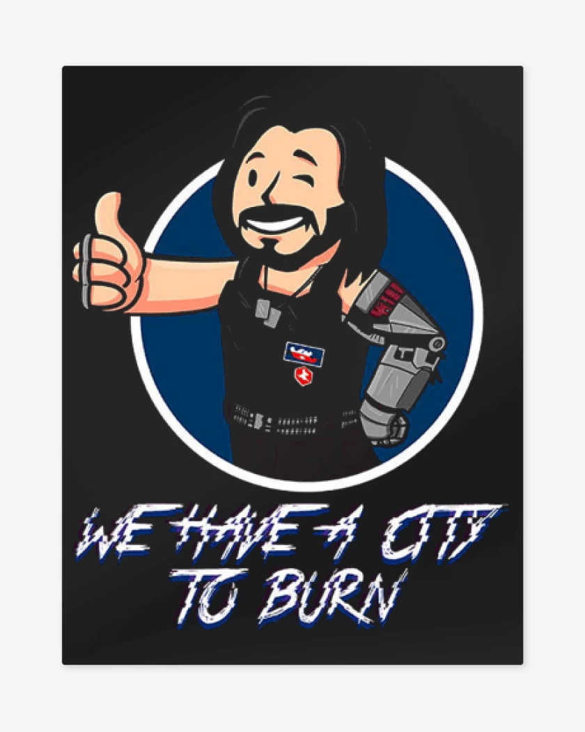 Print metalico Negro de Cyberpunk we have a city to burn