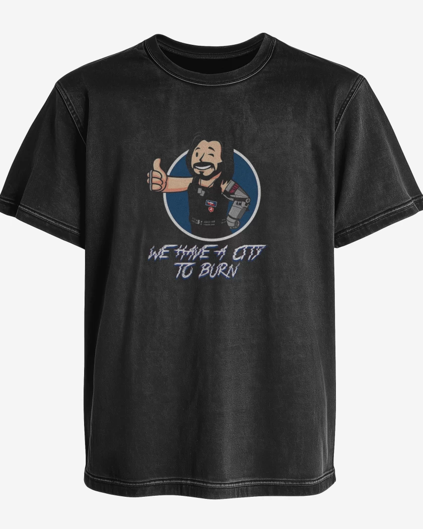 Polera desgastada Negro de Cyberpunk we have a city to burn