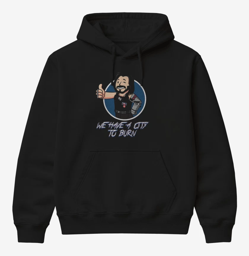 Poleron Canguro básico Negro de Cyberpunk we have a city to burn