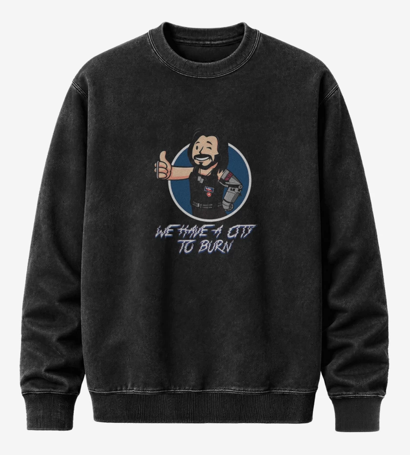 Poleron Polo Acid Wash Negro de Cyberpunk we have a city to burn