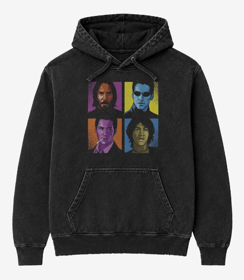 Poleron Canguro Acid Wash Negro de keanu reeves