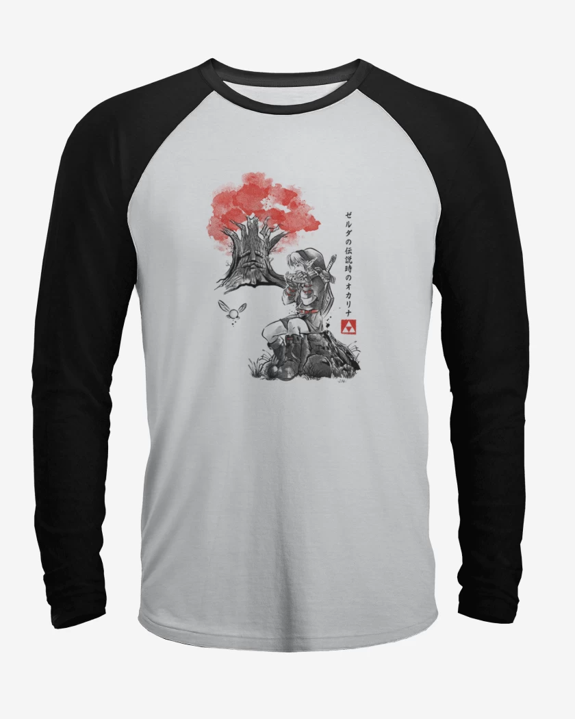 Polera Raglan Link blanco y negro