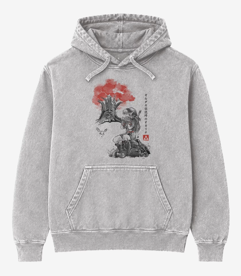 Poleron Canguro Acid Wash Gris Melange de Link blanco y negro