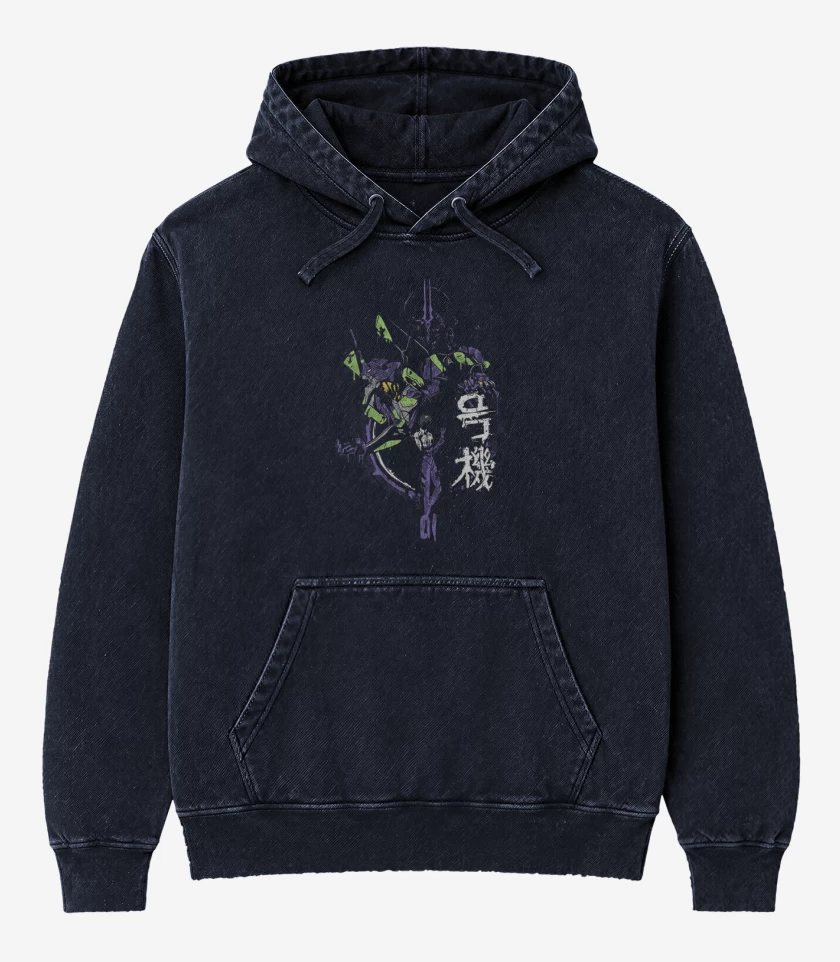 Poleron Canguro Acid Wash Azul Marino de eva Shinji Ikari